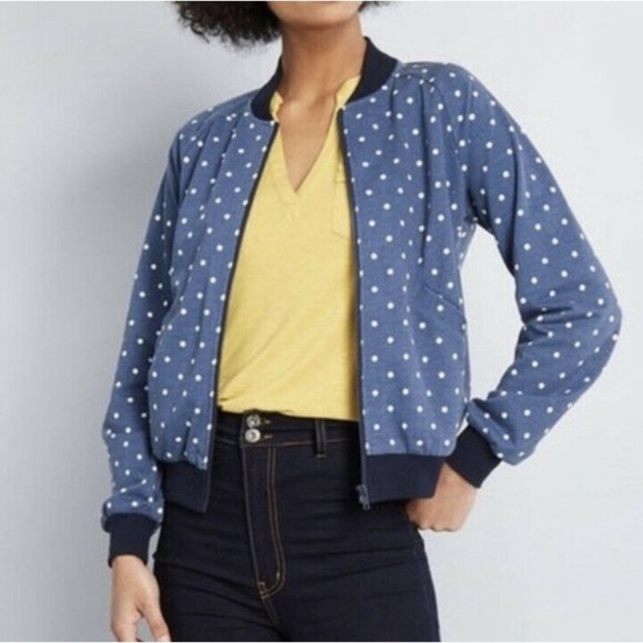 Modcloth Jackets & Blazers - Modcloth Seen Around town blue white polka dot bomber jacket S